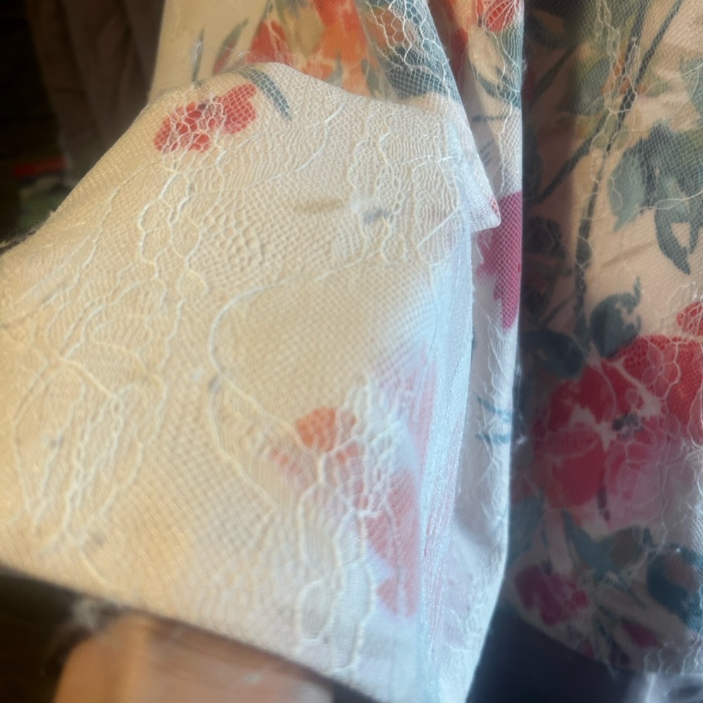 Calvin Klein Floral Midi Dress - Cream, Orange, Blue - Picture 9 of 12